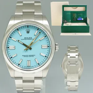 2021 PAPERS Rolex Oyster Perpetual 41mm Blue Custom Tiffany Oyster 124300 Watch