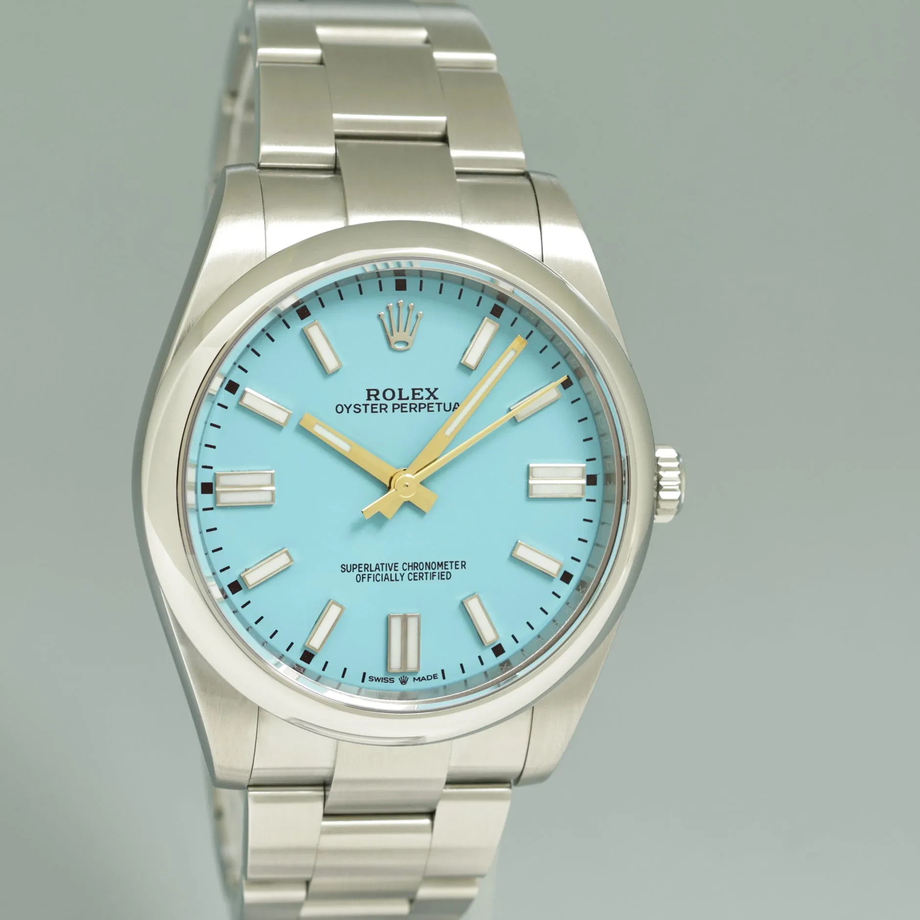 2021 PAPERS Rolex Oyster Perpetual 41mm Blue Custom Tiffany Oyster 124300 Watch