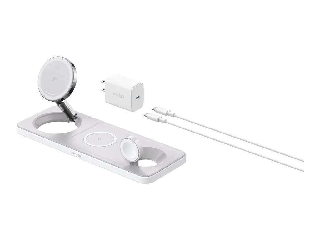 Anker MagGo - Wireless charging pad - 3-in-1   AC power adapter - 25 Watt - Apple Fast Charge, IQ - shell white B25M1121