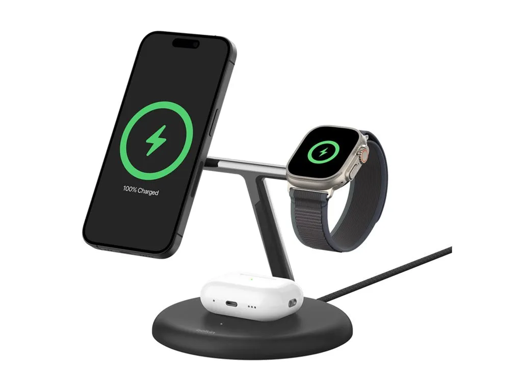 Belkin - Wireless charging stand - magnetic with Qi2   AC power adapter - 15 Watt - Fast Charge - black WIZ023TTBK