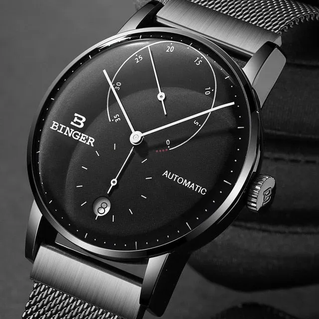 Binger Swiss Sapphire Curved Mechanical Watch Men B 1187