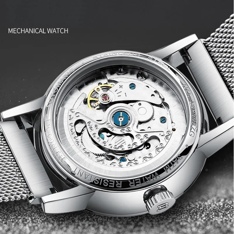Binger Swiss Sapphire Curved Mechanical Watch Men B 1187