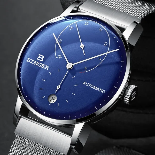 Binger Swiss Sapphire Curved Mechanical Watch Men B 1187