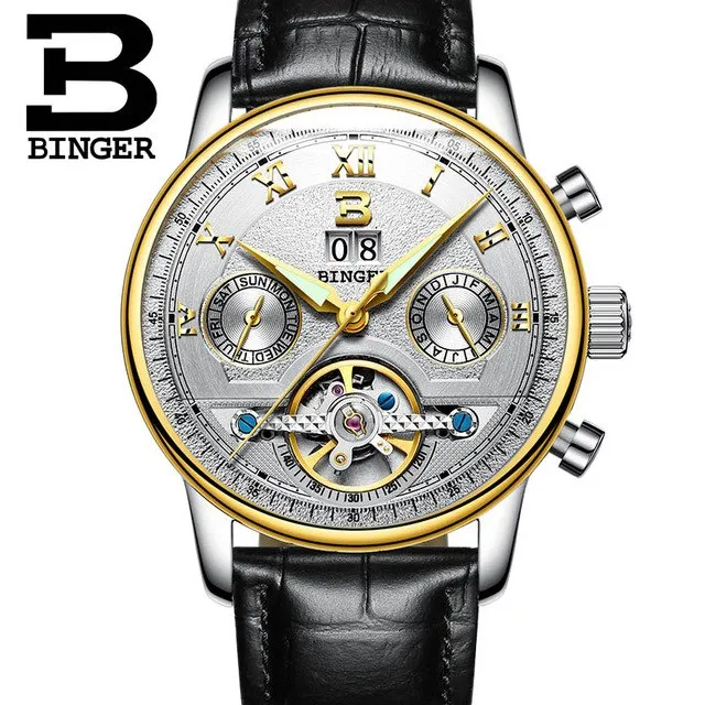 Binger Swiss Sapphire Tourbillon Watch Men B 8603