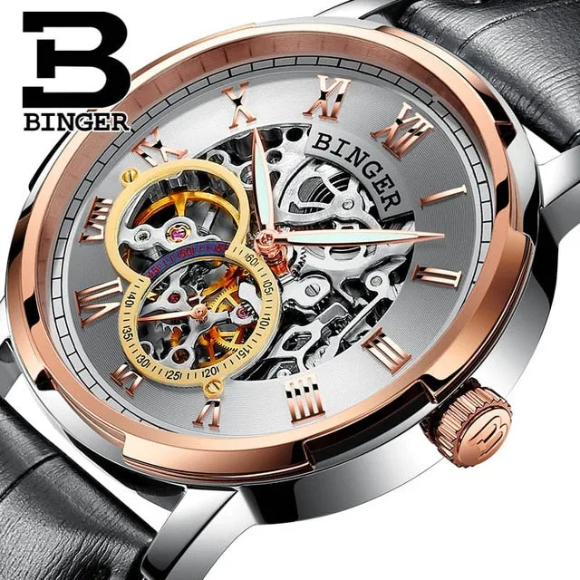 Binger Swiss Skeleton Mechanical Men's Watch B 5036