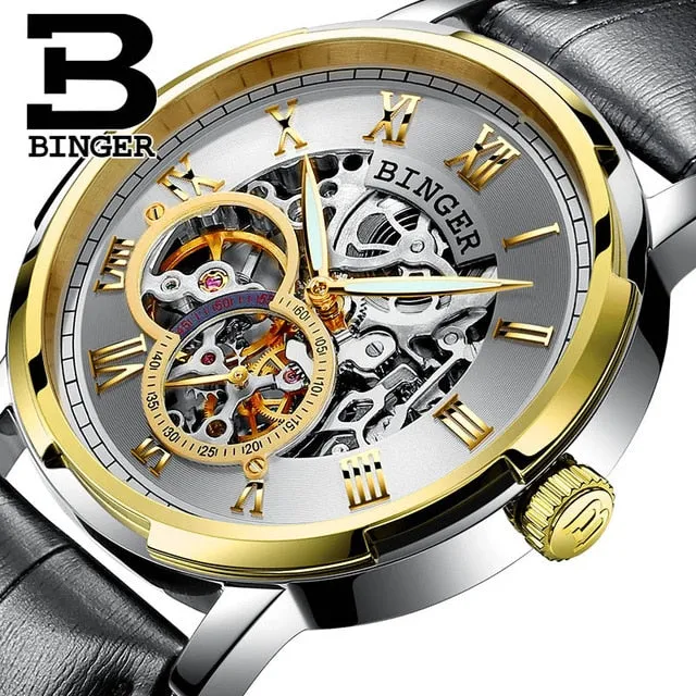 Binger Swiss Skeleton Mechanical Men's Watch B 5036