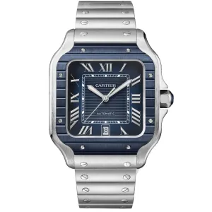 Cartier Santos De Cartier Wssa0048 Blue Striated Roman Dial Pvd Bezel 39.8Mm Stainless Steel Men’S Watch