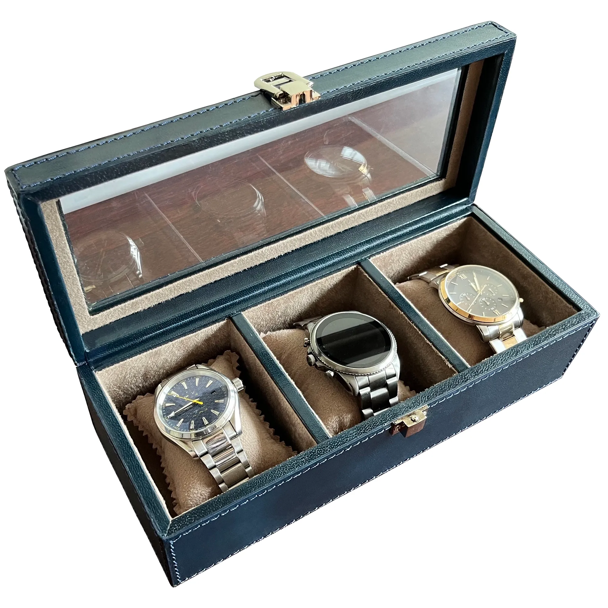 Elite Leather Watch Case - 3 Slots (Blue)