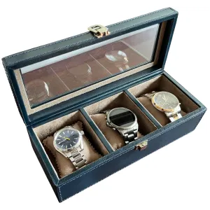 Elite Leather Watch Case - 3 Slots (Blue)