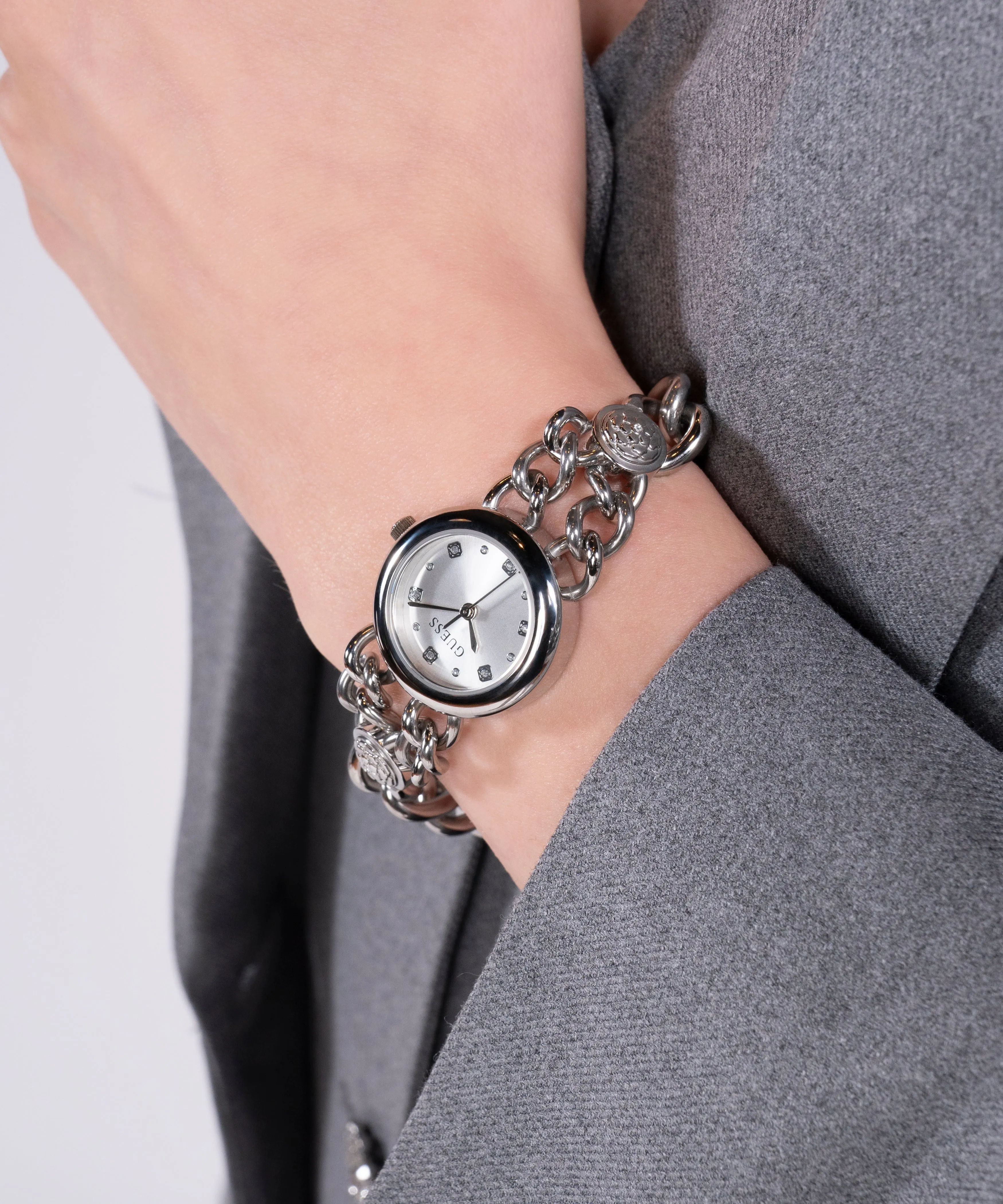 GUESS Ladies Silver Tone Analog Watch