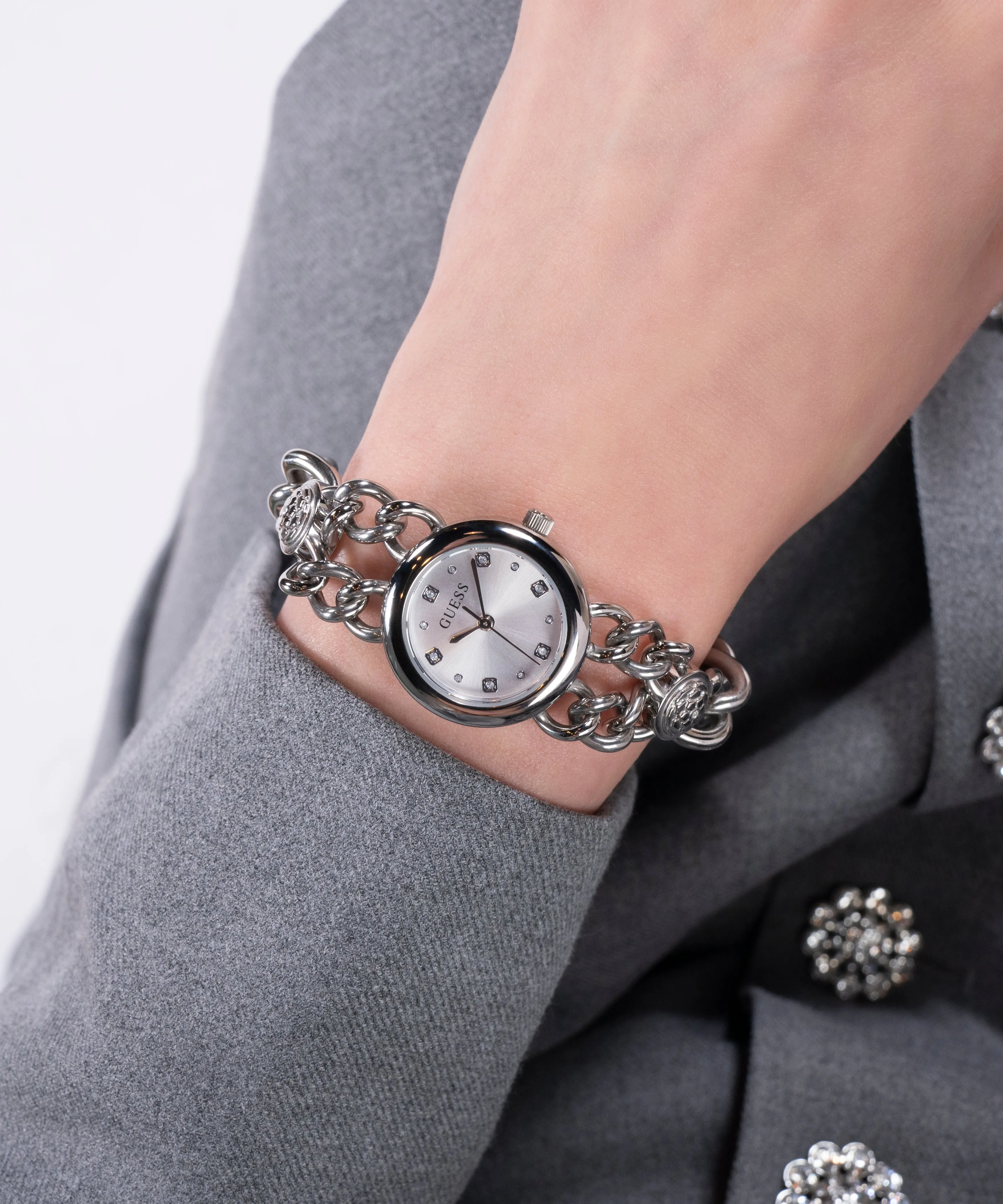 GUESS Ladies Silver Tone Analog Watch