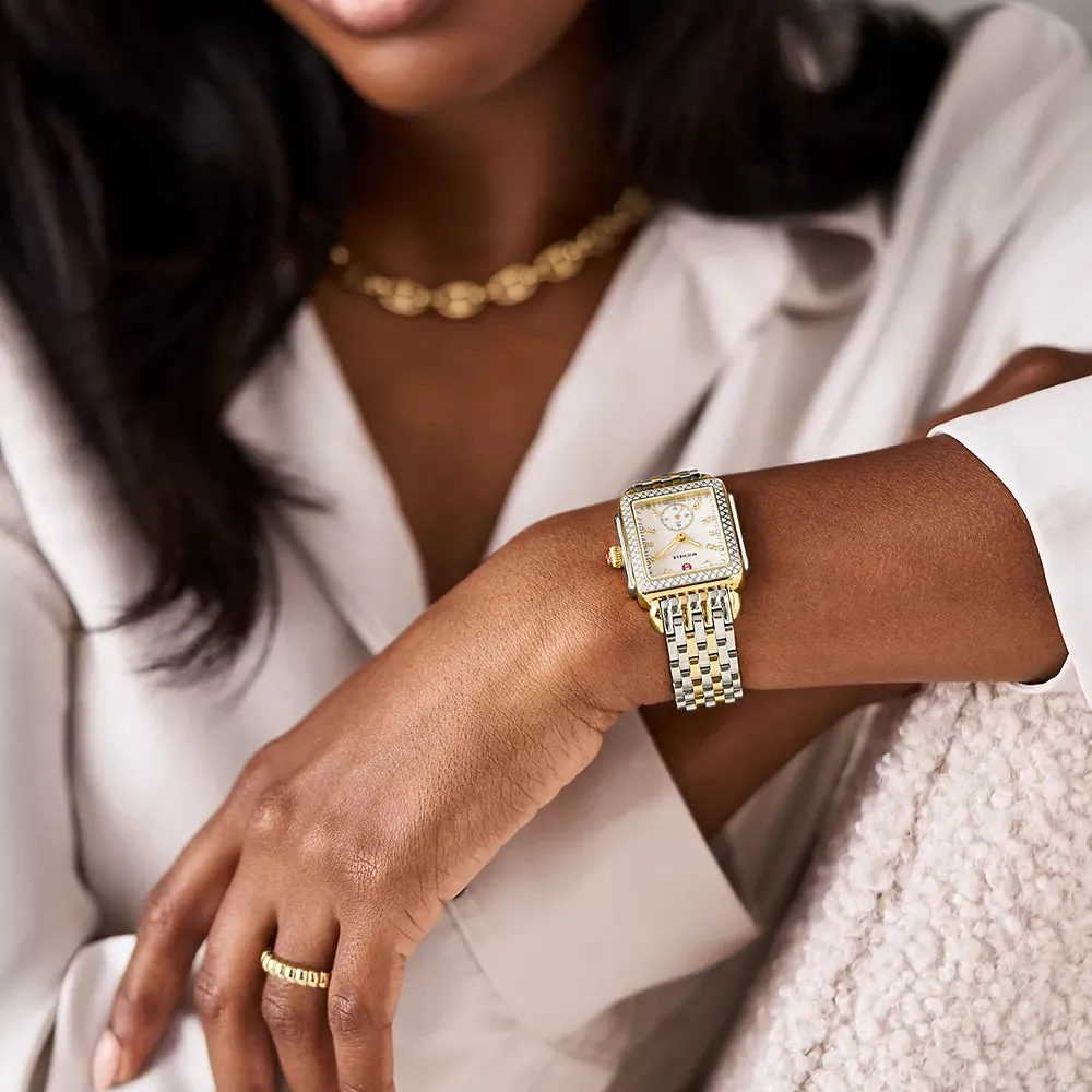 Michele Deco Mid Two-Tone 18K Gold-Plated Diamond Watch