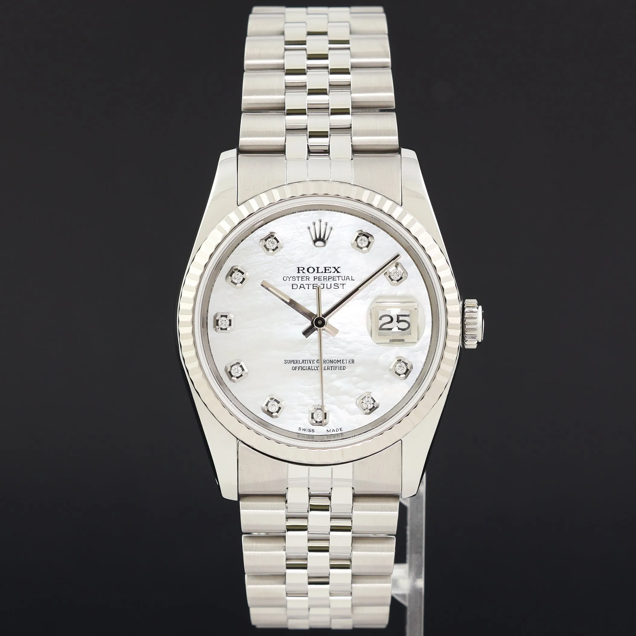 MINT Rolex DateJust 16234 Diamond Mother of Pearl Jubilee Band 36mm Watch Box