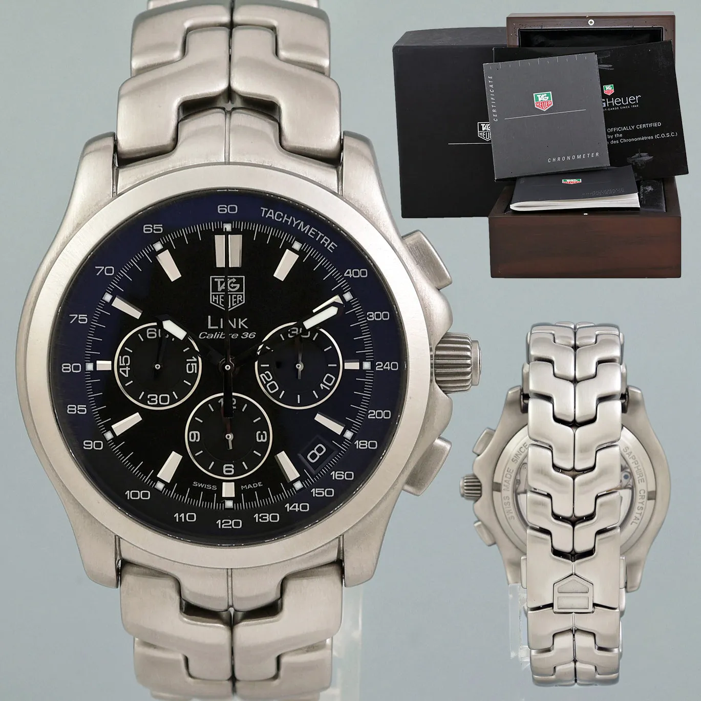 MINT TAG Heuer Link Calibre 36 CT511A Black Dial Steel Calibre Steel 42mm Watch Box