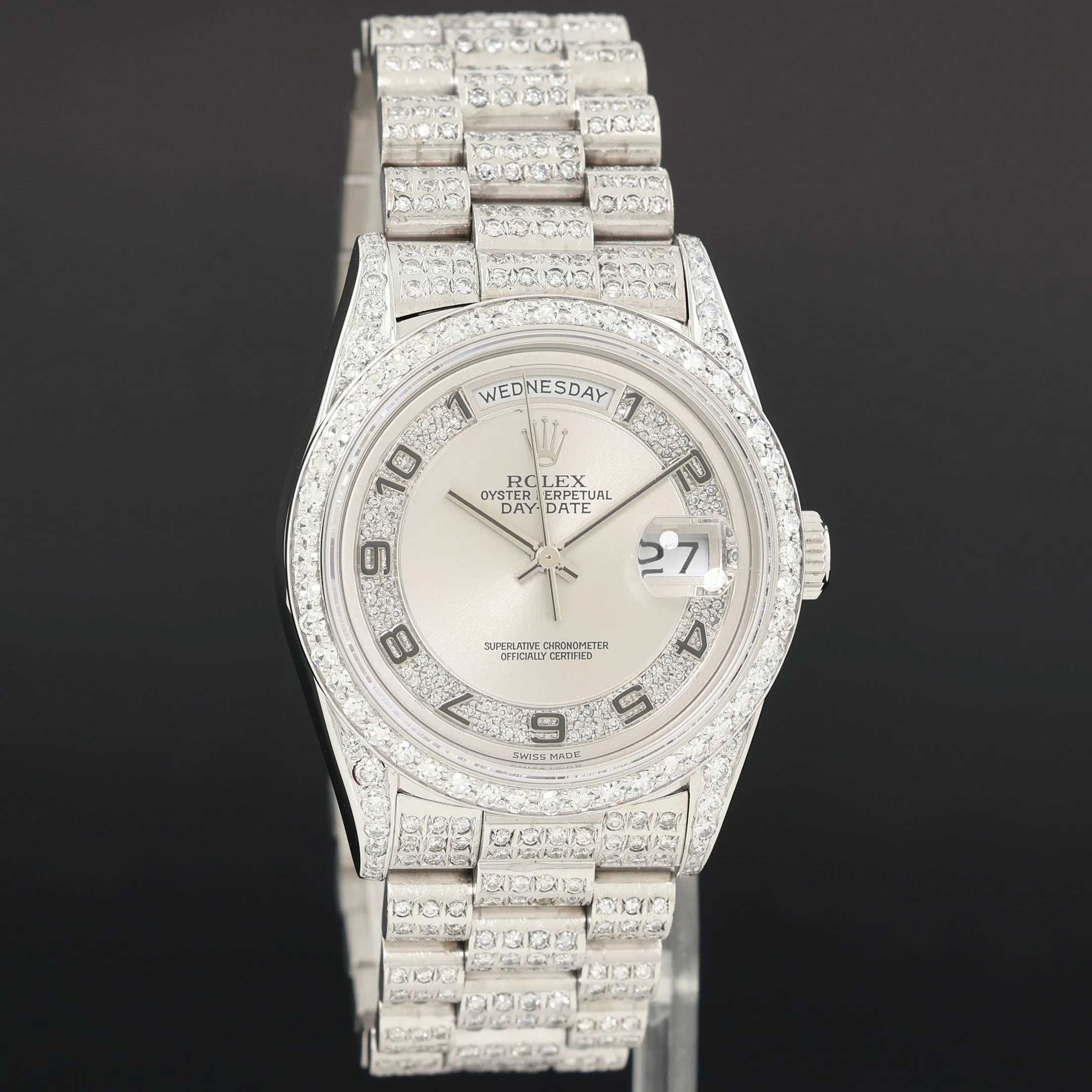 PAVE DIAMOND Rolex President Day Date 18239 Double Quick Set White Gold Watch