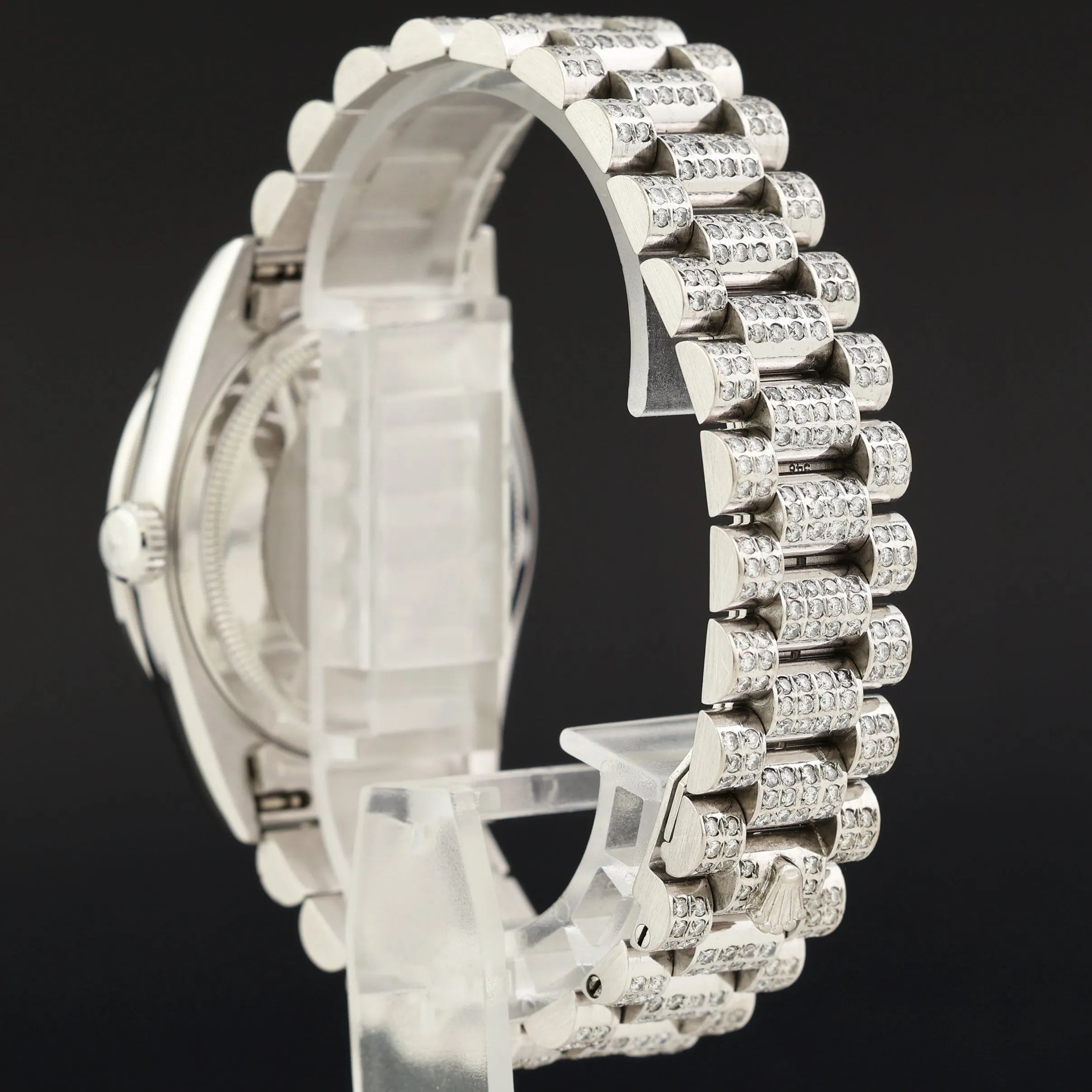 PAVE DIAMOND Rolex President Day Date 18239 Double Quick Set White Gold Watch
