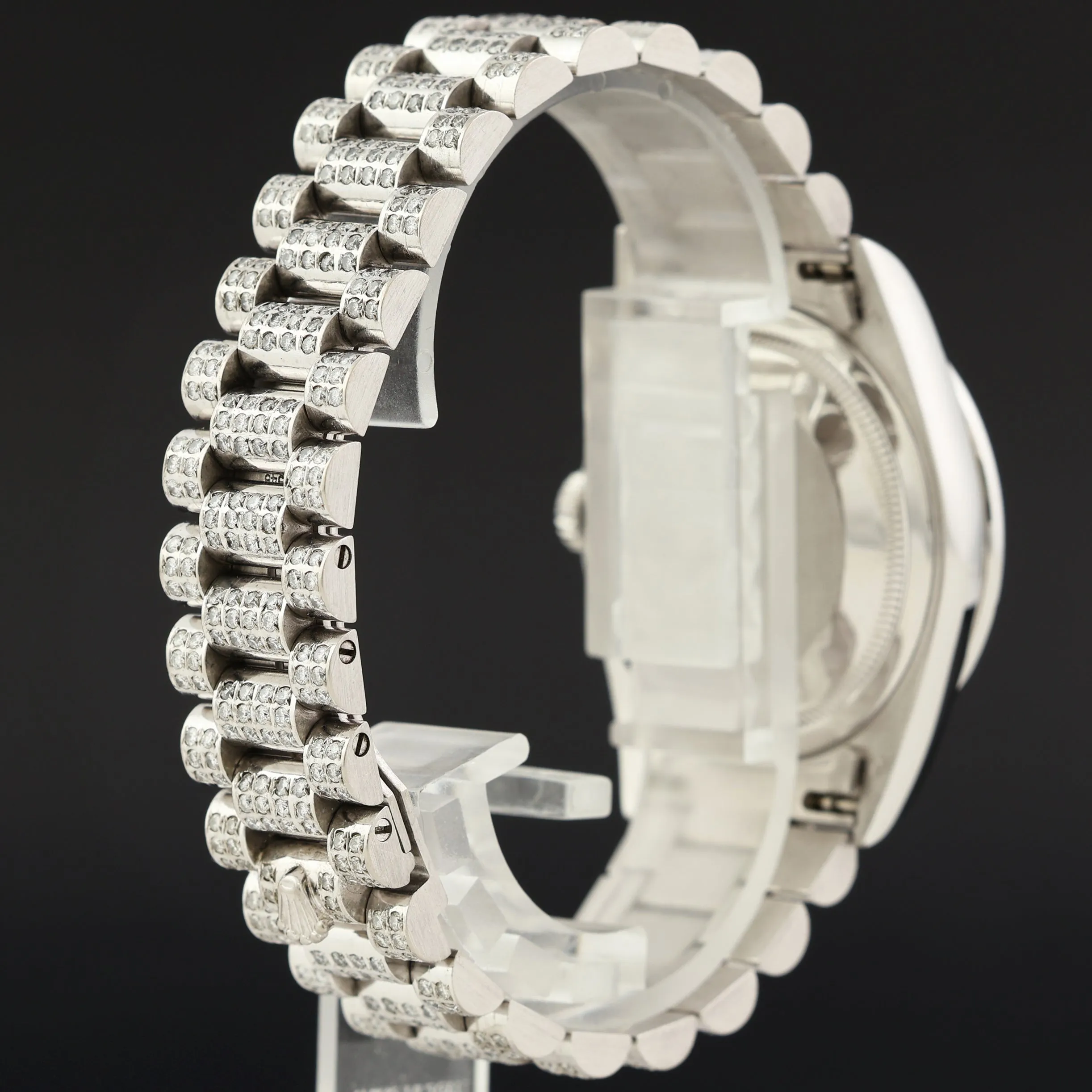 PAVE DIAMOND Rolex President Day Date 18239 Double Quick Set White Gold Watch
