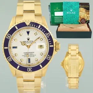 Rolex Submariner Diamond Dial 16808 Oyster Yellow Gold 40mm Watch Box