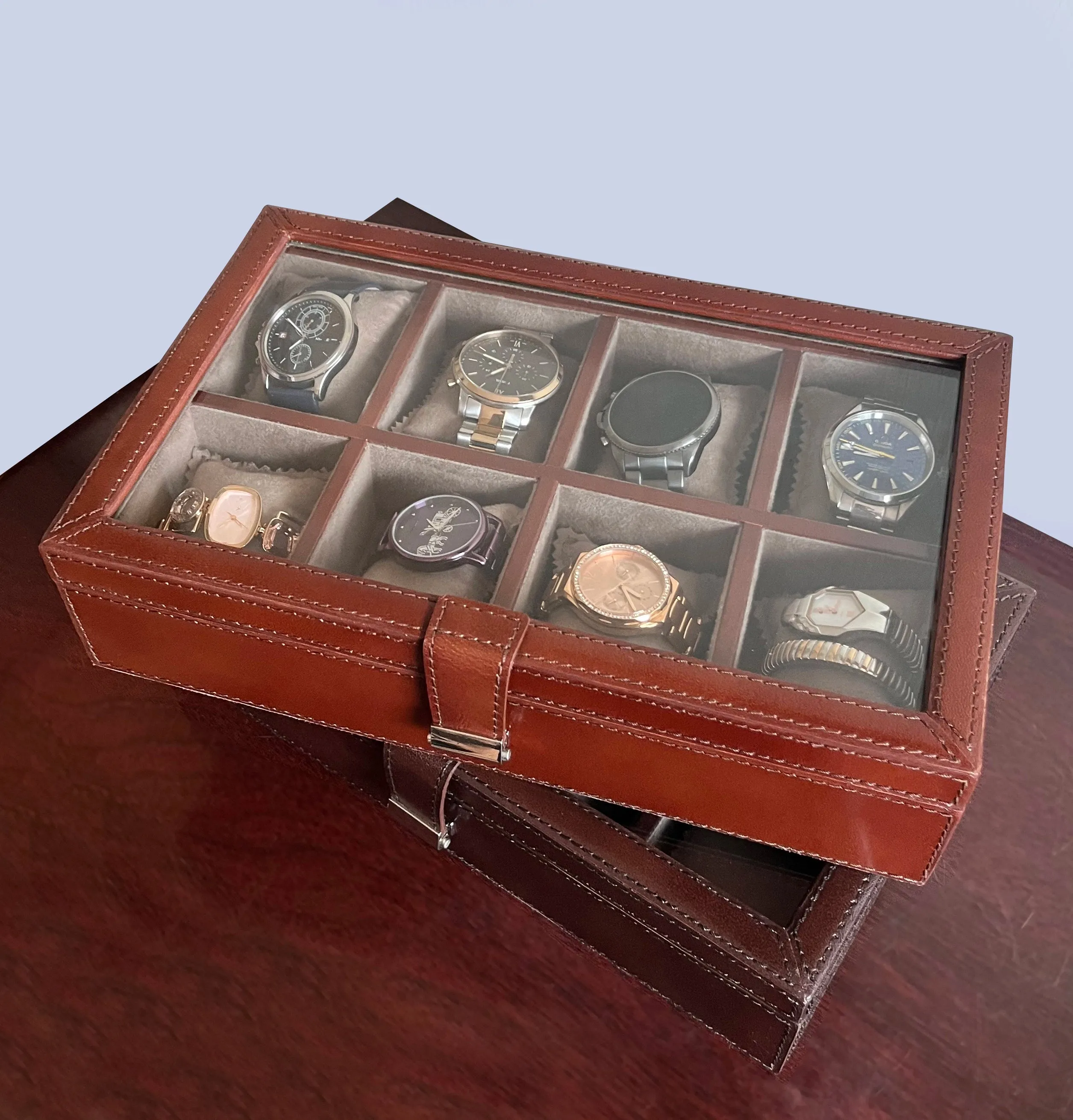Signature Leather Watch Case - 8 Slots (Dark Brown)