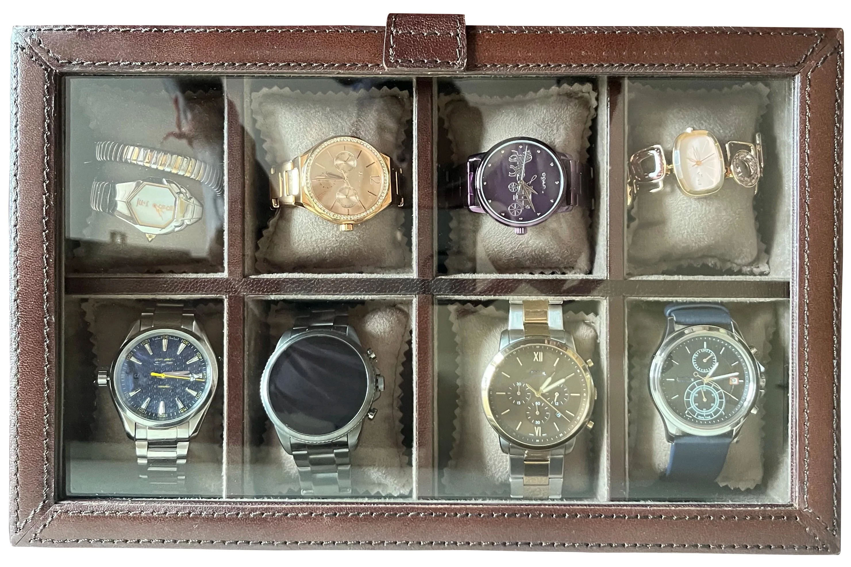 Signature Leather Watch Case - 8 Slots (Dark Brown)