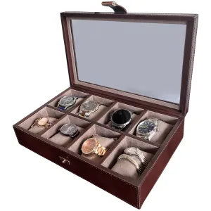 Signature Leather Watch Case - 8 Slots (Dark Brown)