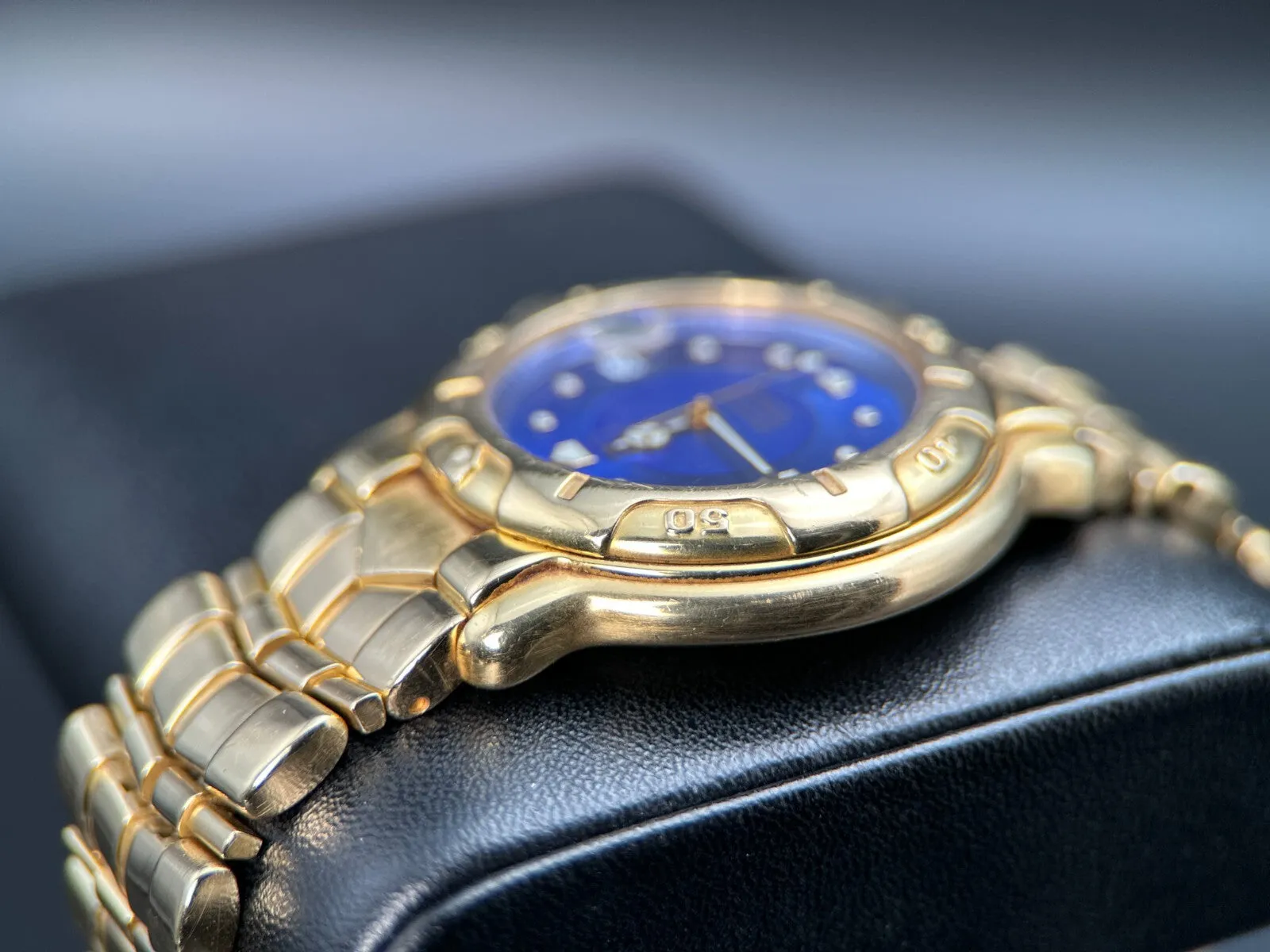 TAG Heuer 6000 Chronometer 18K Yellow Gold Blue Dial Men's Watch - WH514
